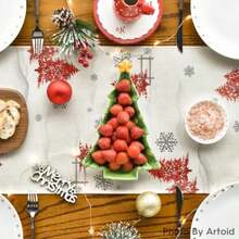 Artoid Mode - Juego de 4 manteles individuales de Navidad con diseño de árbol de Navidad, muñ de nieve, color rosa nieve, 12 x 18 pulgadas, para decoración de fiesta, cocina, comedor(13" x 48", Table Runner Rojo) - Multicolor - Ver 4