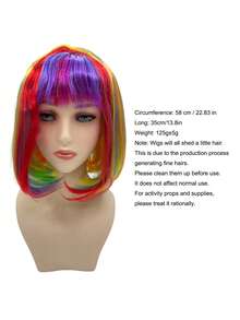 Fluorescent Colorful Crazy Party Wigs For Women, Short Colorful Straight Synthetic Wig For Rave, Cosplay, And Theme Parties, Stand Out In The Crowd! - Multicolor - View 8