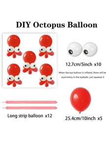 13件套DIY章鱼造型气球套装，包含30.48厘米乳胶气球、圆形气球和带眼睛图案的气球，以及气球胶点，适用于海洋主题派对、生日派对、迎婴派对、性别揭晓派对、夏季海滩泳池派对装饰、圣诞派对装饰