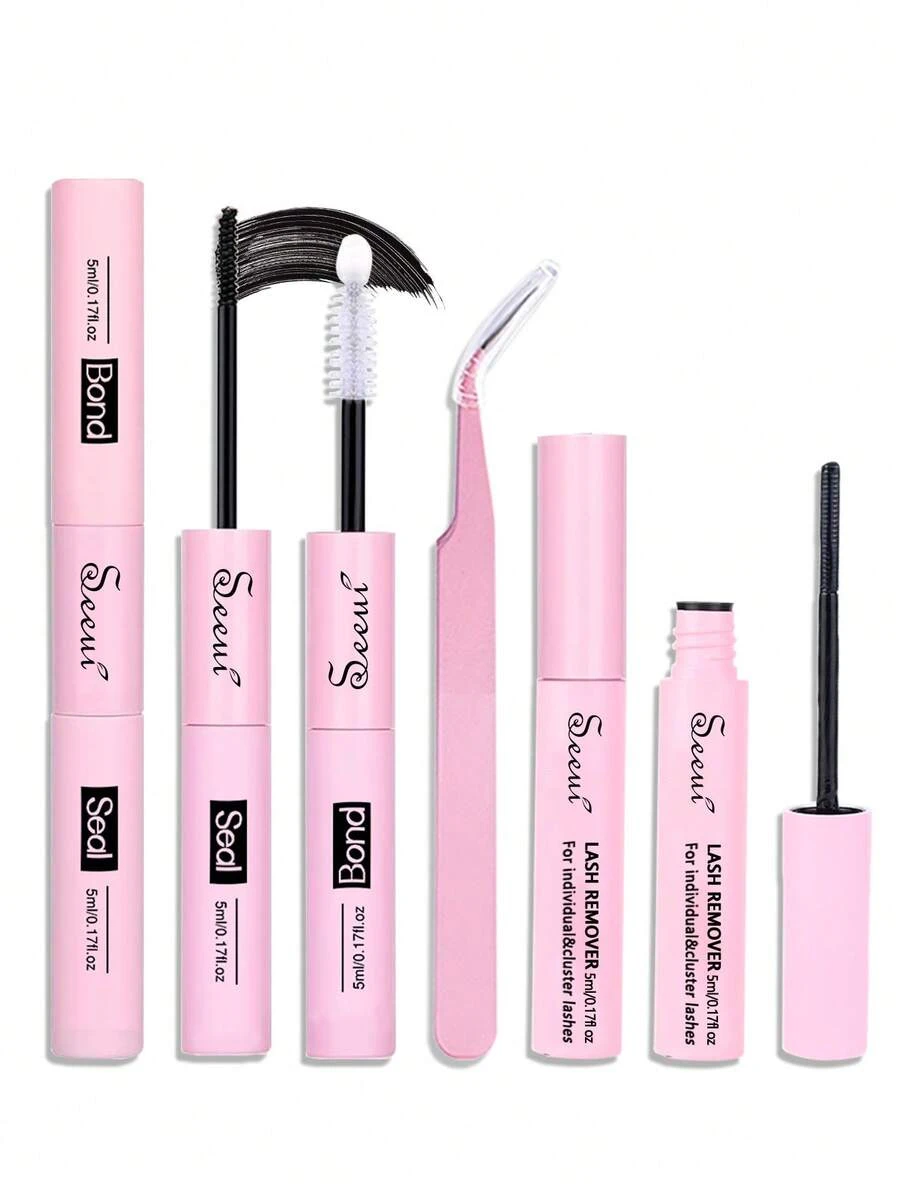 Bond And Seal And Remover, Bond 5ml And Seal 5ml, Remover 5ml, Lash Glue Strong Hold Lash Cluster Glue 2 In 1 Lash Bond And Seal Long Lasting Cluster Lash Glue All Day Wear 2 In 1 Eyelash Bond And Seal And Remover Tweezers For DlY Lash Extensions - 粉色 - 查看 1