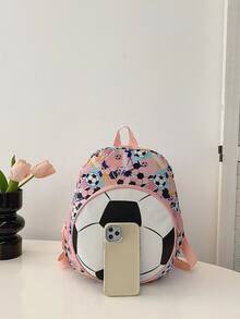 1pc Youth Football Nylon Backpack, Cute Cartoon Football Design Zipper Closure Daypack, Suitable For Autumn/Winter Daily Use - A - View 4