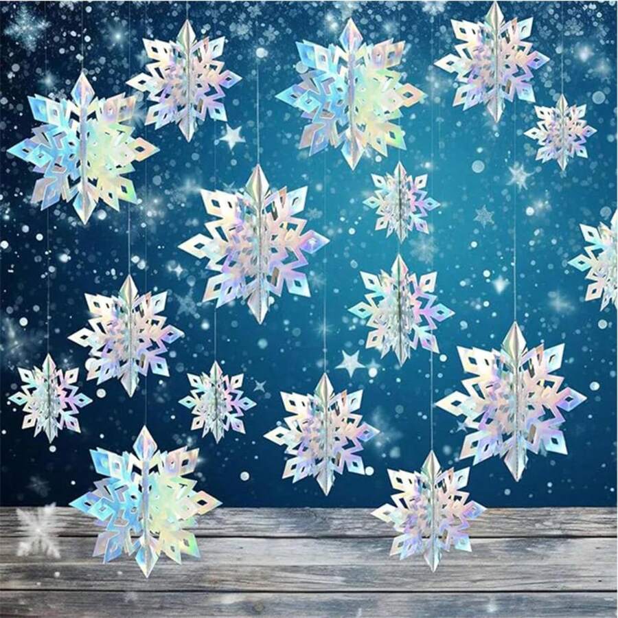 Decoración navideña de copos de nieve, 6 uds., adornos colgantes de copos de nieve de papel 3D para árbol de Navidad, decoración del hogar de Año Nuevo del país de las Maravillas de invierno - Azul - Ver 1