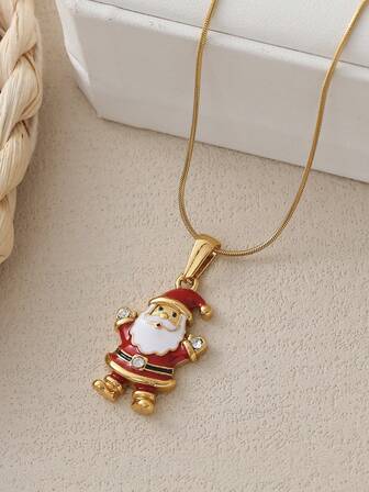 1pc Stainless Steel Santa Claus Necklace, Versatile Choker Necklace For Women