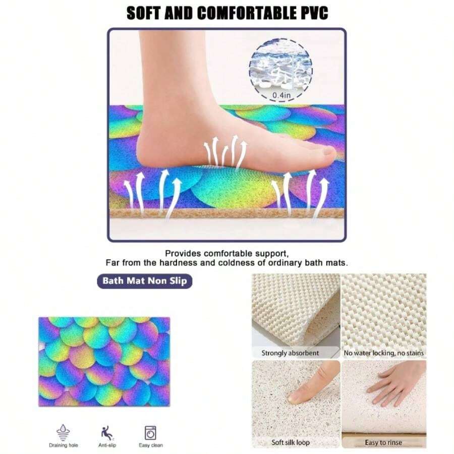 - Tapete rectangular antideslizante para ducha, 40x 70, antideslizante, con textura suave para bao, tapete de ducha de lufa, pie con drenaje amarillo morado - 27" x 15.7" (Rectangular) - Ver 1