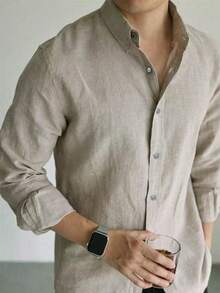 Men's Casual Bamboo Fiber Soft Breathable Commute Solid Color Button-Up Shirt - Mocha Brown - View 7