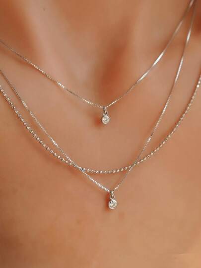 قلادة متعددة الطبقات بقلادة زركونيا مثمنة الأضلاع مناسبة للاستخدام اليومي والحفلات والعطلات