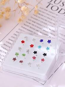 Nooxian Set de 20 piezas de Pendientes y Anillos para la Nariz con Flor de Ciruelo Colorida, Anillos de Perforación de Nariz con Flores de Rhinestone de Moda para Mujeres - Multicolor - Ver 5