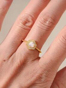 1 pieza Anillo de plata de ley 925 con piedra lunar, diseño vintage minimalista y único de moda