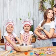11 piezas/4 piezas Juego de rol de chef para niños, molde de pastel de huevo de dinosaurio, delantal rosa y herramientas de cocción, adecuado para niños y niñas en juego de cocina de fantasía, incluye delantal, gorro, guantes (color aleatorio) (patrón aleatorio) - Multicolor - Ver 2