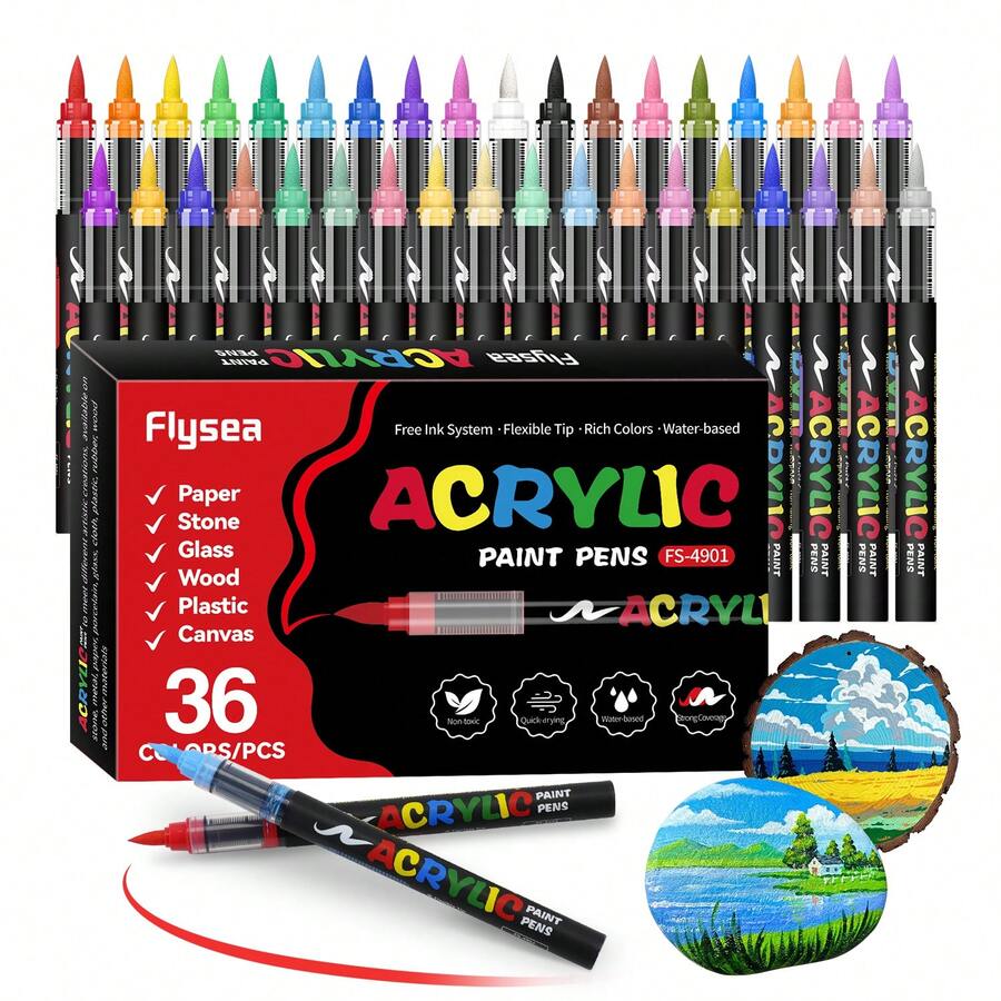 4 Bút dạ Acrylic đen 4 trắng/8 chiếc 12/24/36 màu, Bút dạ Acrylic với dòng mực chảy mượt, Màu sắc sống động, Có thể xếp chồng, Đục, Thích hợp cho vải bạt, Tranh đá, Gỗ, Thủy tinh, Gốm sứ, Vải, Đồ thủ công DIY, Đồ dùng học tập cho năm học mới, Vật liệu nghệ thuật & thủ công