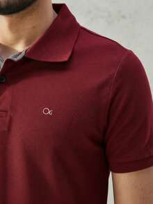 Ogochi Men's Basic Plain Polo Shirt With Logo, No Pocket, Original - 赤霞珠 - 查看 4
