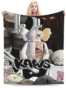 1Pc Kawss Kawaii Kaw Blanket Anime Lovers Gift Idea - Luxuriously Soft Flannel Blanket For Couch, Camping & Travel Adventures - màu đen - Xem 4