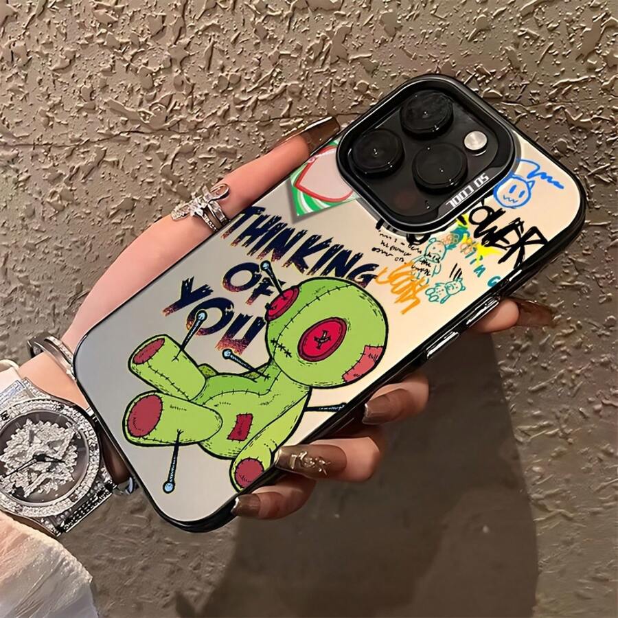 Fundas de teléfono de patrón de peluche de caricatura compatible con 16, 15, 14, 13, 12, 11 Pro, X, XR, XS, 8, Plus, con un respaldo mate resistente a golpes.17  17promax - Negro - Ver 1
