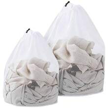 2 Pcs Mesh Laundry Bags White Drawstring Garment Bags Travel Delicate Wash Bags Washable Clothes Bags Net Bra Washing Bag Underwear Lingerie Washer Bags Blouse Socks - 白色 - 查看 1