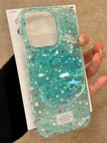 Summer Mint Green Gradient Smudge Star Swirl Pattern Phone Case Compatible With IPhone 17Promax 17Pro 17 16Promax 15 Promax 14 Plus 13 12 Pro Max 11 Stylish Orange Glossy Jelly Soft Protect Back Cover