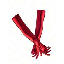 1 Pair Sexy Patent Leather Long Gloves, Halloween Costume Accessories, Black Tight Gloves, Pole Dance Performance Gloveswedding - 純色 - 查看 7