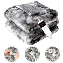 Electric Heated Blanket Faux Fur Heating Blanket 10 Heating Settings, 1-8h Timer & Overheat Protection, Machine Washable, Soft Flannel And Sherpa Full Body Warmth - Light Gray - View 10
