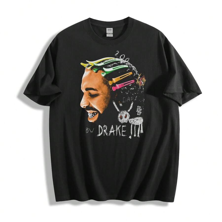 Drake Hair Clip Graphic T-Shirt - Hip - Hop Art Design Unisex Tee - 黑色 - 查看 1