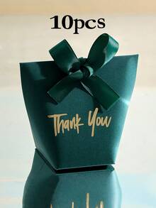 10 High-End Paper Gift Boxes, Elegant Golden Thank You Text, And Exquisite Ribbons, Perfect For Daily Gifts, Wedding Small Gift Packaging, Party Gift Boxes, Holiday Gifts, Etc.,