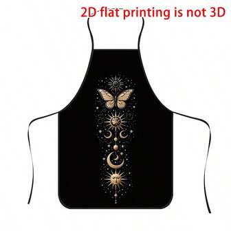 1pc Astrology Butterfly Print Apron, Durable Polyester Material, Suitable For Cooking, Barbecue, Gardening, Painting, Manicure, Unisex, Indoor & Outdoor Use