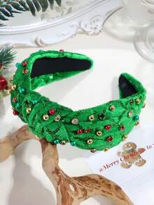 1pc Children's Cute Minimalist Fashion Cartoon Christmas Beaded Sequin Party Bow Hairband, Versatile Elegant Charming Headband Hair Accessory For Girls - Multicolor - View 5