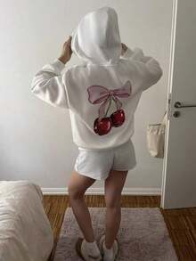 Popular Hoodies For GirlsWomen's Casual Simple Milano Pattern White Hoodie Sweatshirt, Loose Fit, Thick Thermal Lined, Suitable For Autumn And Winter,Long Sleeve Tops Back To School Fall And Winter Clothing Autumn And Winterroomy And Comfortable - 白2 - 查看 2