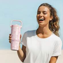Pink Bow Stainless Steel Straw Lid Tumbler 30oz With Carry Handle For Women Girls, Insulated Travel Coffee Cup, Gift For Sports Outdoor Workout Christmas Birthday - 弓 2 - 查看 7