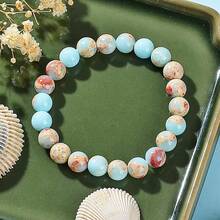 Charm Beaded Bracelet, Attracts Love & Success, Perfect Gift For Women, Elastic Fashion Accessory For Everyday Wear And Special Occasions - Sea Blue Red Stone - View 4