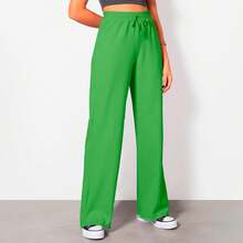 Wide Leg Pants With Flare Leg, Sophisticated Fit, Structured Style, High , Contemporary, Casual, Comfortable, Modern, Chic - 綠色 - 查看 11