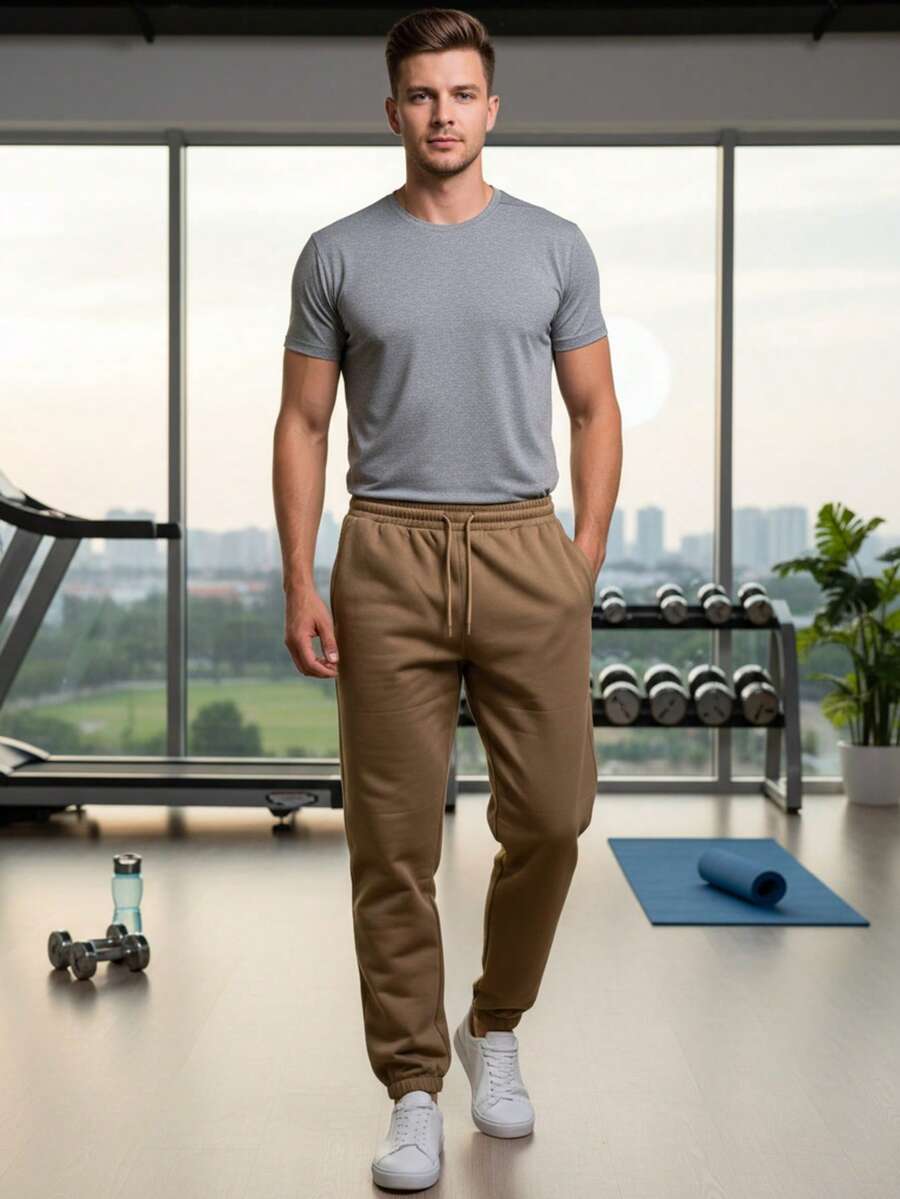 JOGGERS PANTS DEPORTE GYM ACTIVIDAD FÍSICA STREETWEAR CÓMODO AIRE LIBRE CASUAL TENDENCIAA  MODA BÁSICO - Camel - Ver 1