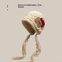 1顶时尚流苏贴花针织帽，女士拉法帽，秋冬针织帽，圣诞节小红帽 - 彩色 - 查看 13