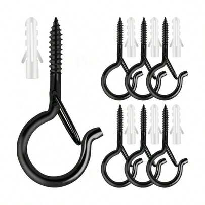 1/4/8pcs Pack Black Q-Hooks For Hanging, Christmas Light Hooks, - Ceiling Hooks, Outdoor Planter Hangers, Safety Buckles, Weatherproof Clips, Screw Eyes S, Heavy Duty Hooks For Outdoor String Lights Christmas Hangers, Plants, Hanging Baskets