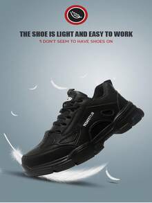 男士安全鞋，钢头鞋，低帮黑色系带工作安全靴，舒适男士运动工作鞋，防压防刺穿安全鞋，黑色，适合户外徒步、建筑工地，春秋季 - 黑色 - 查看 4