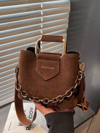 1 pièce Sac seau élégant pour femme, texture suédée, couleur unie, mode et polyvalent pour les sorties, les courses, les déplacements, automne/hiver