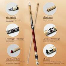 2节枫木台球杆，配13毫米皮革杆头、Uni-Loc接头和磨砂表面，适用于台球和游戏（A-026，19-21盎司）