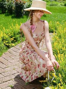 Summer Vacation Ditsy Floral Camisole Dress - Pink - View 3