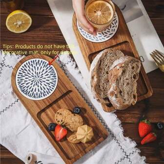 Bandeja de madera, diseño sencillo, bandeja de servicio, bandeja de té, bandeja de cocina, adecuada para perfumes, frutas, frutas secas, pan, pasteles, postres, tazas de café, tazas de té, tazas de bebidas y como bandeja de alimentos. La bandeja de alimentos de madera también se puede usar para decoración del hogar, fiestas, campamentos, bodas, picnics, actividades al aire como regalo.