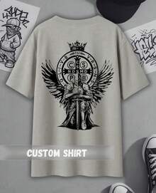 Camiseta Unissex Streetwear Religiosa Medalha De São Bento Devotos Cristãos Fé Santo