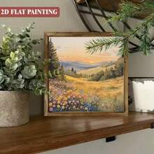 半幅乡村日落艺术画，木质挂板带框装饰画，适用于客厅、车库、卧室、花园和办公室装饰，理想的节日礼物，8x8英寸 - 多色-鋸齒掛鉤 - 查看 3