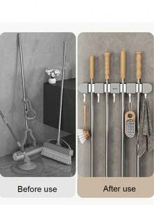 1 pieza Soporte multifuncional para trapeador, bolsa, organizador, almacenamiento, cocina - Gris - Ver 5