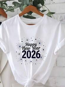 Camiseta Unissex Ano Novo 2026 "Happy New Year 2026 Fogos minimalistas" - Branco - Visão 1