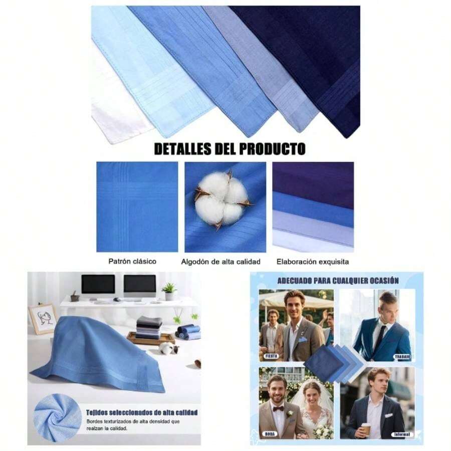 Pauelos Para Hombre, 5PCS Pauelo de Bolsillo Hombre, Adecuado Para Ocasiones Oficiales Como Bailes, Bodas, Fiestas - Azul elegante - Ver 1