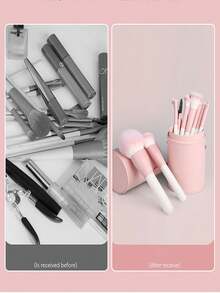 Balde de almacenamiento de brochas de maquillaje, a prueba de polvo, multicolor, balde vacío para brochas, balde de maquillaje de PU, almacenamiento de cosméticos, adecuado para el hogar, viajes, exteriores, almacenamiento portátil - Multicolor - Ver 8