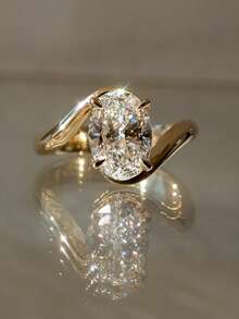 1 chiếc nhẫn bạc 925 cao cấp, kiểu dáng xoắn hình bầu dục, đính đá Cubic Zirconia 2 carat, thích hợp làm nhẫn dự tiệc và sinh nhật cho nữ, quà tặng trang sức thời trang. - Hình dạng trứng xoắn - Xem 3