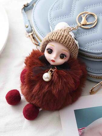 1个卡通可爱娃娃钥匙扣，合金圆形装饰女士钥匙圈，带扣环吊坠，非常适合装饰包包和车钥匙，是情人节礼物的完美之选，单件手机挂饰钥匙链，送给女性的礼物，圣诞袜填充物，教师礼物，姐妹礼物