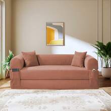 Sofa Bed,80"4-In-1 Convertible Modular Sofa Bed With Pillows,Floor Lounge Sofa, Corduroy Foldable Sofa Bed,For Living Room, Bedroom, Lounge, Studio No Assembly Needed - 粉色 - 查看 12