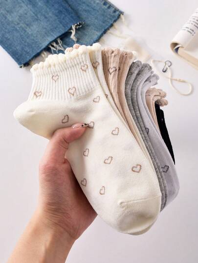 5 أزواج من الجوارب متوسطة الطول للنساء بنمط الأزهار والفيونكة، مناسبة لجميع الفصول، ألوان عشوائية