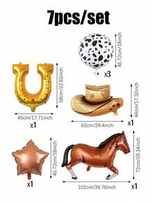 Bộ 7 quả bóng bay tiệc phương Tây, bao gồm bóng bay hình mũ cao bồi màu nâu, bóng bay lá ngựa màu nâu, bóng bay in hình con bò, bóng bay hình móng ngựa, thích hợp cho tiệc sinh nhật theo chủ đề miền Tây hoang dã, trang trí tiệc độc thân và trang trí trang trại, lý tưởng để trang trí tiệc sinh nhật phương Tây, trang trí tiệc độc thân Last Rodeo, - Nhiều màu - Xem 8