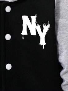 Boys' Letter Print Baseball Jacket And Pants Set