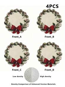 4 piezas Manteles individuales redondos con diseño de corona floral vintage con notas musicales y lazo rojo, antideslizantes, de poliéster, adecuados para Navidad, fiestas, banquetes y decoración de cocina